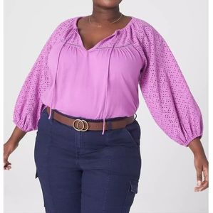 NWT Classic 3/4-Sleeve Eyelet Detail Top